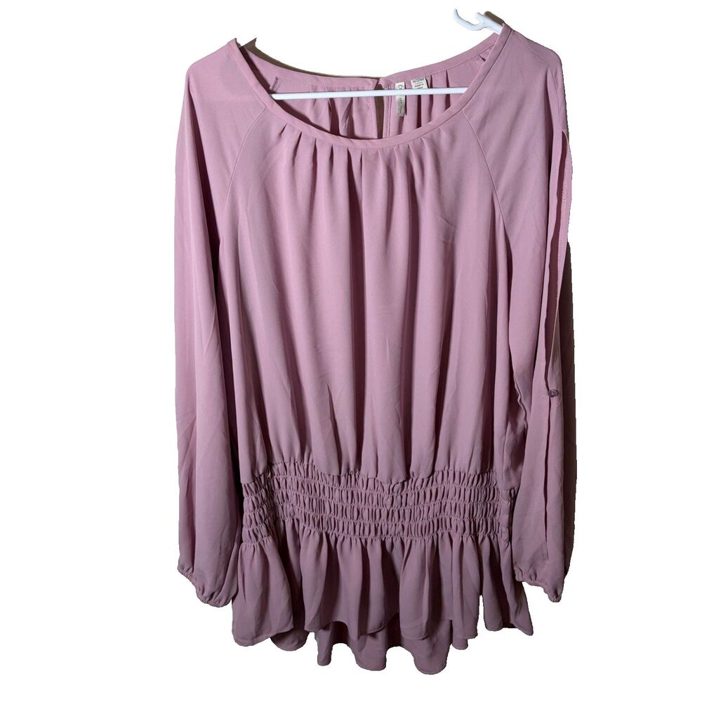 Cato Blouse Women's 18/20W Purple Round Neck Slit Sleeve Lightweight Sheer Top